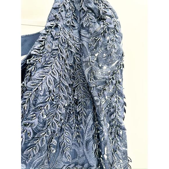 Mac Duggal 11187 Embroidered Sequin Navy Blue Trumpet Gown Size 8 NWT - Picture 4 of 9